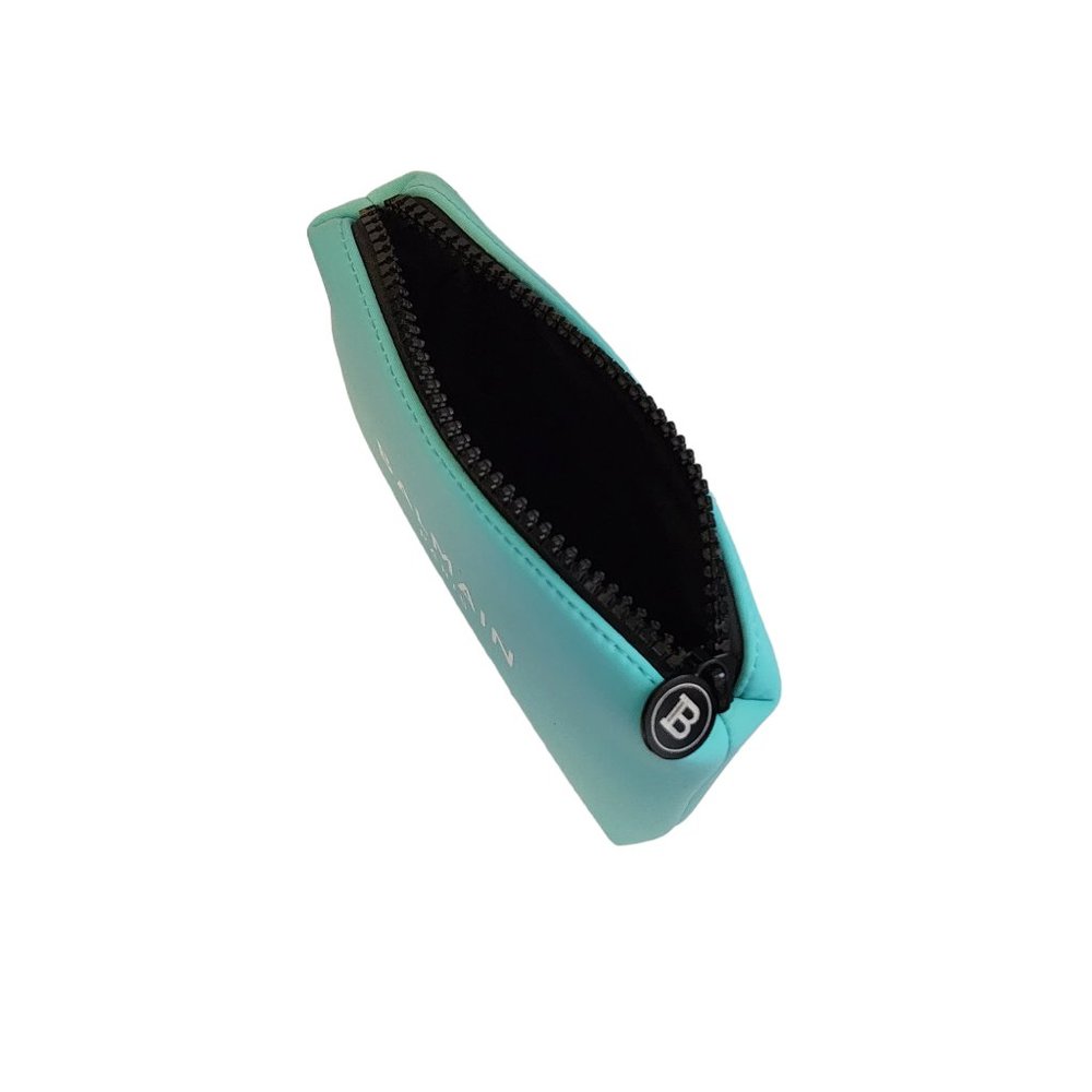 Balmain Paris Cosmetic Bag Turquoise Blue Neoprene Padded Logo Zipper New - Picture 13 of 13